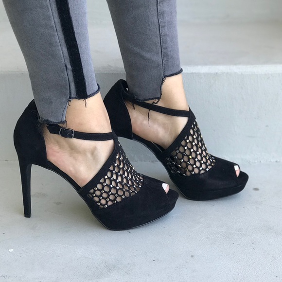 Macy's Shoes Black Mesh Platform Heel Peep Toe Sandals Poshmark